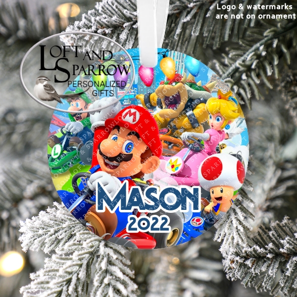 Mario Cart Christmas Ornament Personalized