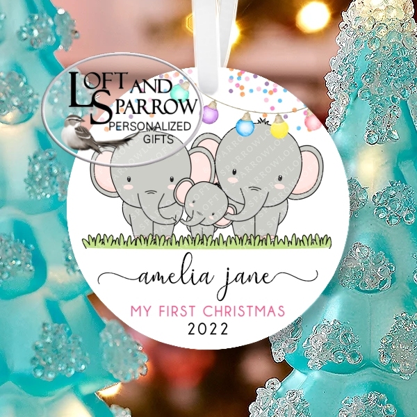 Family Personalized Christmas Ornament Elephants