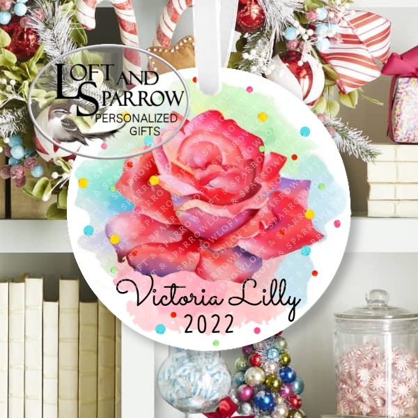 Rose Personalized Christmas Ornament