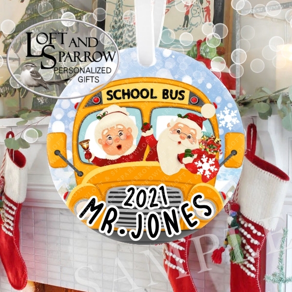 Santa School Bus Personalized Ornament