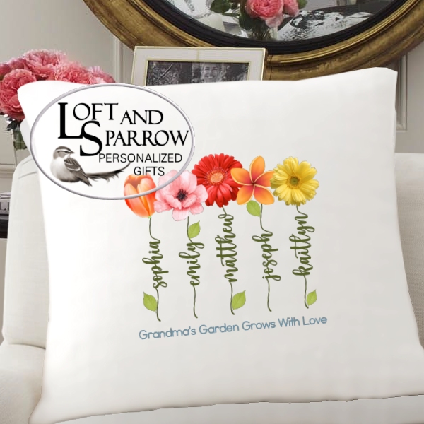 Flower Garden Pillow Custom Childrens Names Floral