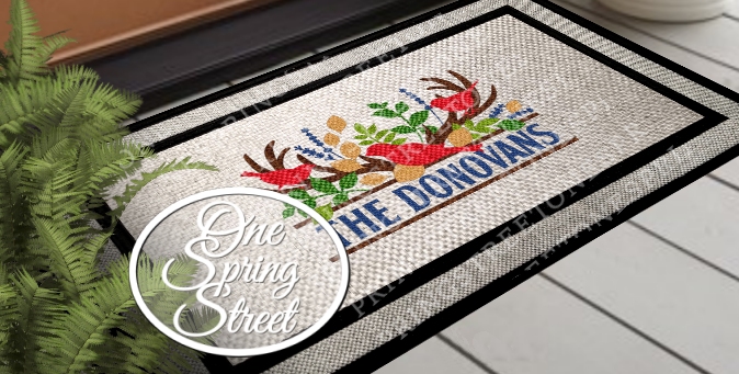 Doormat Antlers Birds Personalized Welcome Mat - R215RED-Antlers, Farmhouse, Cabin, Ranch, Cottage, birds,CAMPING, DOORMAT, RV RUG, PERSONALIZED, WELCOME SIGN, CUSTOM, DOOR MAT, TRAVEL TRAILER, WORKCAMPING, GLAMPING, TENT, CAMPING GEAR, CAMPING SIGN, CAMPING GIFT, RV ACCESSORIES, eTSY, EBAY, AMAZON, CAMPING STUFF