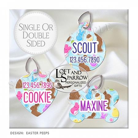 DOG ID Tags Easter Peeps-easter dog collar, dog ID tag, dog collar, dog scarf, cat bandana, pet scarf, pet store, pet collars, dog harness, pet supplies, dog boutique, dog fashion, juicy couture dog, luxury dog clothes, designer dog clothes dog chewy dog amazon
