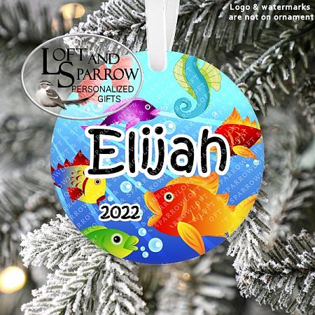 Fish Colorful Christmas Ornament For Children-Personalized Christmas Ornament LoftAndSparrow Etsy Shop Loft And Sparrow Family First Christmas Gift Keepsake Ornament For Kids Grandchildren Custom Stocking Stuffer New Home New Baby Couple Last Minute Gift Office Gift Grab Bag Ugly Sweater Gift Exchange Loft Watercolor Home Portrait Ornament Wedding Honeymoon Birthday Gift