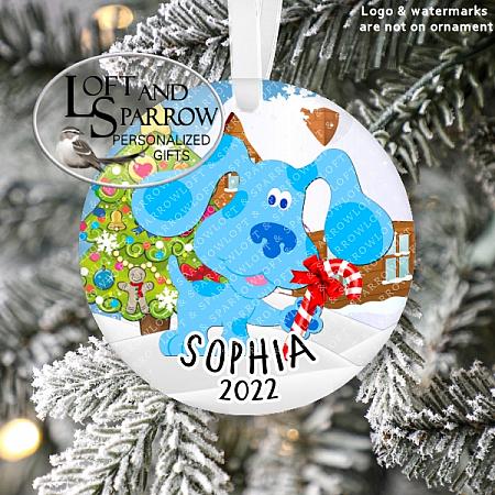 Blues Clues Personalized Christmas Ornament-Blues Clues Personalized Christmas Ornament For Kids LoftAndSparrow Etsy Shop Loft And Sparrow Family First Christmas Gift Keepsake Ornament For Kids Grandchildren Custom Stocking Stuffer New Home New Baby Couple Last Minute Gift Office Gift Grab Bag Ugly Sweater Gift Exchange Loft Watercolor Home Portrait Ornament Wedding Honeymoon Birthday Gift