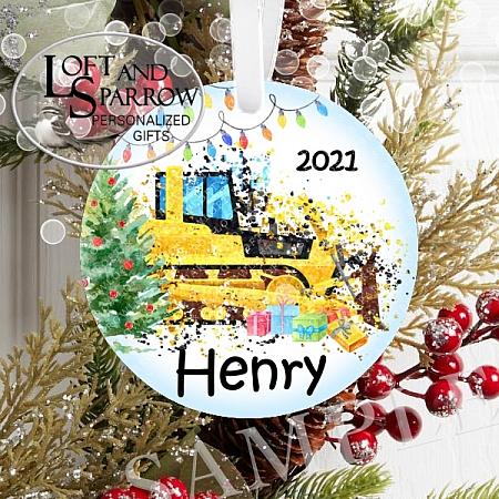 Construction Vehicle Personalized Christmas Ornament-Personalized Christmas Ornament LoftAndSparrow Family Etsy.com Etsy Shop Loft And Sparrow Family First Christmas Gift Keepsake Ornament For Kids Grandchildren Custom Stocking Stuffer New Home New Baby Couple Last Minute Gift Office Gift Grab Bag Ugly Sweater Gift Exchange Loft Watercolor Home Portrait Ornament Wedding Honeymoon Birthday Gift