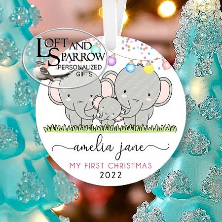 Family Personalized Christmas Ornament Elephants-Personalized Family Christmas Ornament LoftAndSparrow Family Etsy.com Etsy Shop Loft And Sparrow Family First Christmas Gift Keepsake Ornament For Kids Grandchildren Custom Stocking Stuffer New Home New Baby Couple Last Minute Gift Office Gift Grab Bag Ugly Sweater Gift Exchange Loft Watercolor Home Portrait Ornament Wedding Honeymoon Birthday Gift