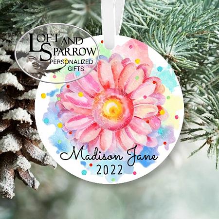 Daisy Personalized Christmas Ornament-Personalized Christmas Ornament LoftAndSparrow Family Daisy Watercolor Floral Flower Etsy.com Etsy Shop Loft And Sparrow Family First Christmas Gift Keepsake Ornament For Kids Grandchildren Custom Stocking Stuffer New Home New Baby Couple Last Minute Gift Office Gift Grab Bag Ugly Sweater Gift Exchange Loft Watercolor Home Portrait Ornament Wedding Honeymoon Birthday Gift