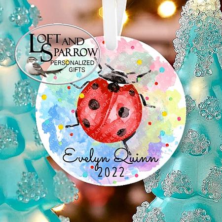 LadyBug Personalized Christmas Ornament-LadyBug Personalized Christmas Ornament LoftAndSparrow Family Etsy.com Etsy Shop Loft And Sparrow Family First Christmas Gift Keepsake Ornament For Kids Grandchildren Custom Stocking Stuffer New Home New Baby Couple Last Minute Gift Office Gift Grab Bag Ugly Sweater Gift Exchange Loft Watercolor Home Portrait Ornament Wedding Honeymoon Birthday Gift