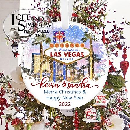Las Vegas Personalized Christmas Ornament-Las Vegas Personalized Christmas Ornament LoftAndSparrow Family Etsy.com Etsy Shop Loft And Sparrow Family First Christmas Gift Keepsake Ornament For Kids Grandchildren Custom Stocking Stuffer New Home New Baby Couple Last Minute Gift Office Gift Grab Bag Ugly Sweater Gift Exchange Loft Watercolor Home Portrait Ornament Wedding Honeymoon Birthday Gift