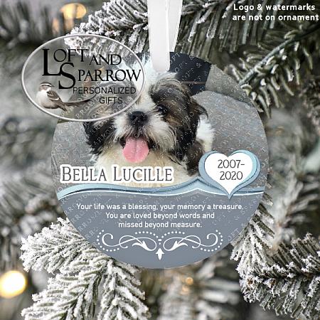 Pet Custom Photo Ornament Personalized-Pet Memorial Loss Photo Christmas Ornaments Personalized Pet Loss Gift Memorial Keepsake Ornament Pet Death Lost Dog LoftAndSparrow Etsy Shop Loft And Sparrow Family Remembrance Gift