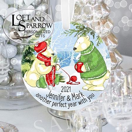 Polar Bear Couple Personalized Christmas Ornament-Personalized Couple Christmas Ornament LoftAndSparrow Family Etsy.com Etsy Shop Loft And Sparrow Family First Christmas Gift Keepsake Ornament For Kids Grandchildren Custom Stocking Stuffer New Home New Baby Couple Last Minute Gift Office Gift Grab Bag Ugly Sweater Gift Exchange Loft Watercolor Home Portrait Ornament Wedding Honeymoon Birthday Gift
