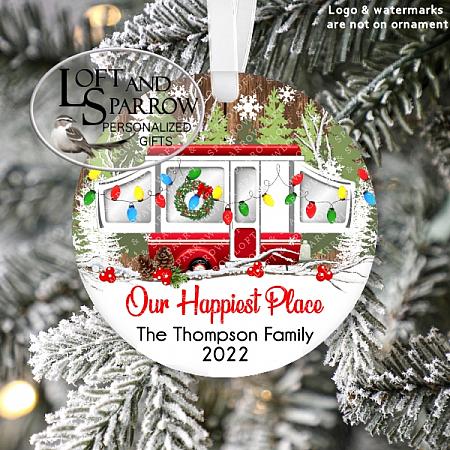 Pop Up Camper Christmas Ornament Personalized-Personalized Christmas Ornament Camper RV Pop Up Buffalo Plaid Family  Farm Barn Stables Wood Rustic Farmhouse Barn Forest Woods Cabin Country Primitive Porcelain Custom LoftAndSparrow Loft And Sparrow 