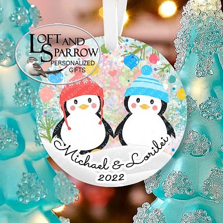 Penguin Personalized Christmas Ornament-Personalized First Christmas Ornament LoftAndSparrow Wedding engagement engaged couple first year married Family Etsy.com Etsy Shop Loft And Sparrow Family First Christmas Gift Keepsake Ornament For Kids Grandchildren Custom Stocking Stuffer New Home New Baby Couple Last Minute Gift Office Gift Grab Bag Ugly Sweater Gift Exchange Loft Watercolor Home Portrait Ornament Wedding Honeymoon Birthday Gift Penguin 