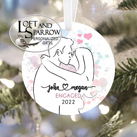 Personalized Couple Sketch Kiss Ornament-Personalized Christmas Ornament LoftAndSparrow Family Etsy.com Etsy Shop Loft And Sparrow Family First Christmas Gift Keepsake Ornament For Kids Grandchildren Custom Stocking Stuffer New Home New Baby Couple Last Minute Gift Office Gift Grab Bag Ugly Sweater Gift Exchange Loft Watercolor Home Portrait Ornament Wedding Honeymoon Birthday Gift