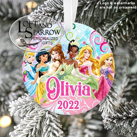 Disney Princess Personalized Christmas Ornament-Disney Princess Personalized Christmas Ornament LoftAndSparrow Etsy Shop Loft And Sparrow Family First Christmas Gift Keepsake Ornament For Kids Grandchildren Custom Stocking Stuffer New Home New Baby Couple Last Minute Gift Office Gift Grab Bag Ugly Sweater Gift Exchange Loft Watercolor Home Portrait Ornament Wedding Honeymoon Birthday Gift