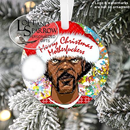 Samuel L Christmas Ornament Funny Adult Ornament-Samuel L. Jackson Christmas Ornament Merry Christmas Motherfuckers LoftAndSparrow Etsy Shop Loft And Sparrow Family First Christmas Gift Keepsake Ornament For Kids Grandchildren Custom Stocking Stuffer New Home New Baby Couple Last Minute Gift Office Gift Grab Bag Ugly Sweater Gift Exchange Loft Watercolor Home Portrait Ornament Wedding Honeymoon Birthday Gift