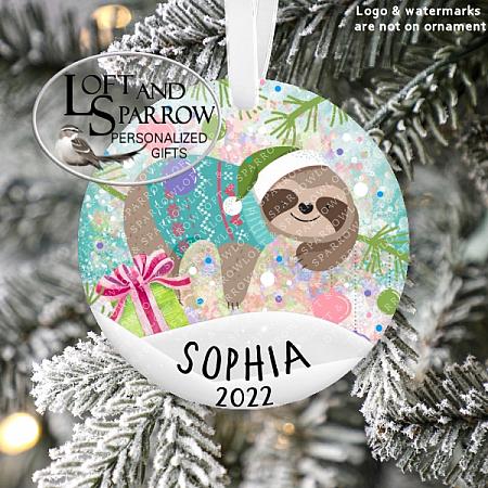 Adorable Sloth Personalized Christmas Ornament-Adorable Sloth Personalized Christmas Ornament LoftAndSparrow Etsy Shop Loft And Sparrow Family First Christmas Gift Keepsake Ornament For Kids Grandchildren Custom Stocking Stuffer New Home New Baby Couple Last Minute Gift Office Gift Grab Bag Ugly Sweater Gift Exchange Loft Watercolor Home Portrait Ornament Wedding Honeymoon Birthday Gift
